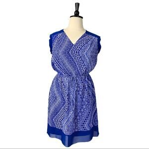 EnFocus Studio Blue White V-neck Blouson Chiffon Print Dress Size 16W Plus